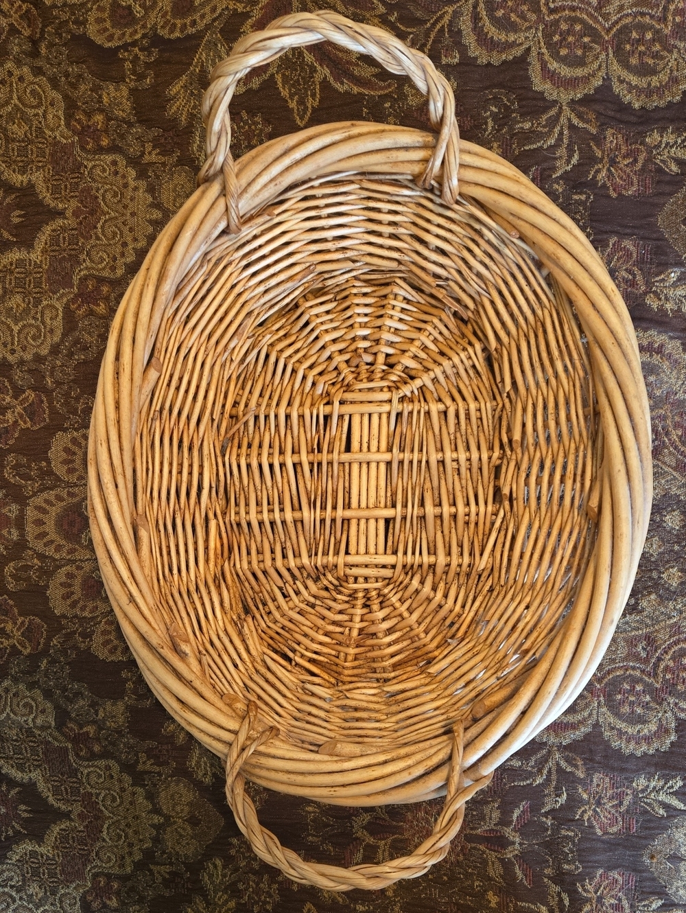 Natural Tan Color Sturdy Oval Woven Basket with Dual Handles